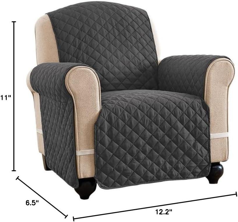 Collections Etc Reversible Spill Resistant Quilted Furniture Protector Cover with Ties - Covers Seat Bottom, Seat Back and 2 Seat Arms, Slate Grey/Silv, Chair