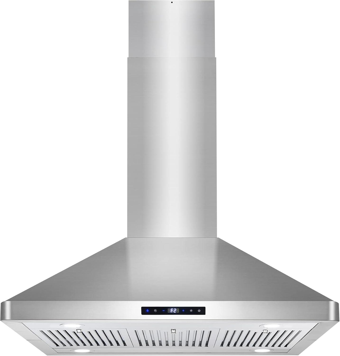 36-Inch Stainless Steel Convertible Island Range Hood with LED Lights