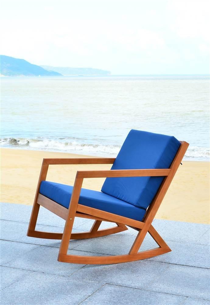 Vernon Rocking Chair Indoor/Outdoor - PAT7013 - Natural/Navy - Safavieh