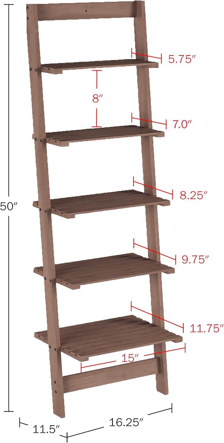 Walnut 5-Tier Ladder Bookshelf for Small Spaces