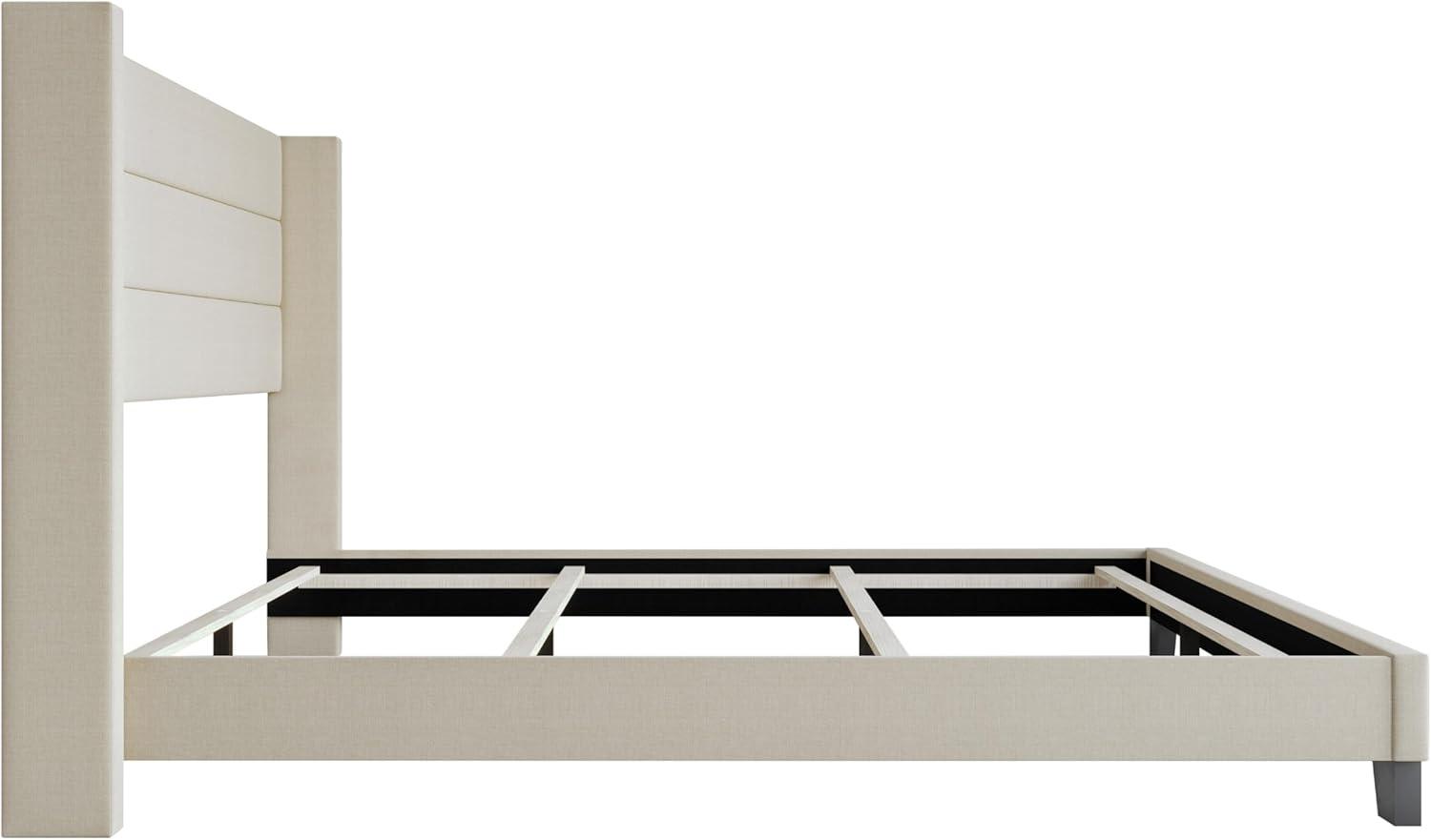 Flash Furniture Hollis Queen Upholstered Platform Bed with Wingback Headboard, No Box Spring Needed, Beige Faux Linen