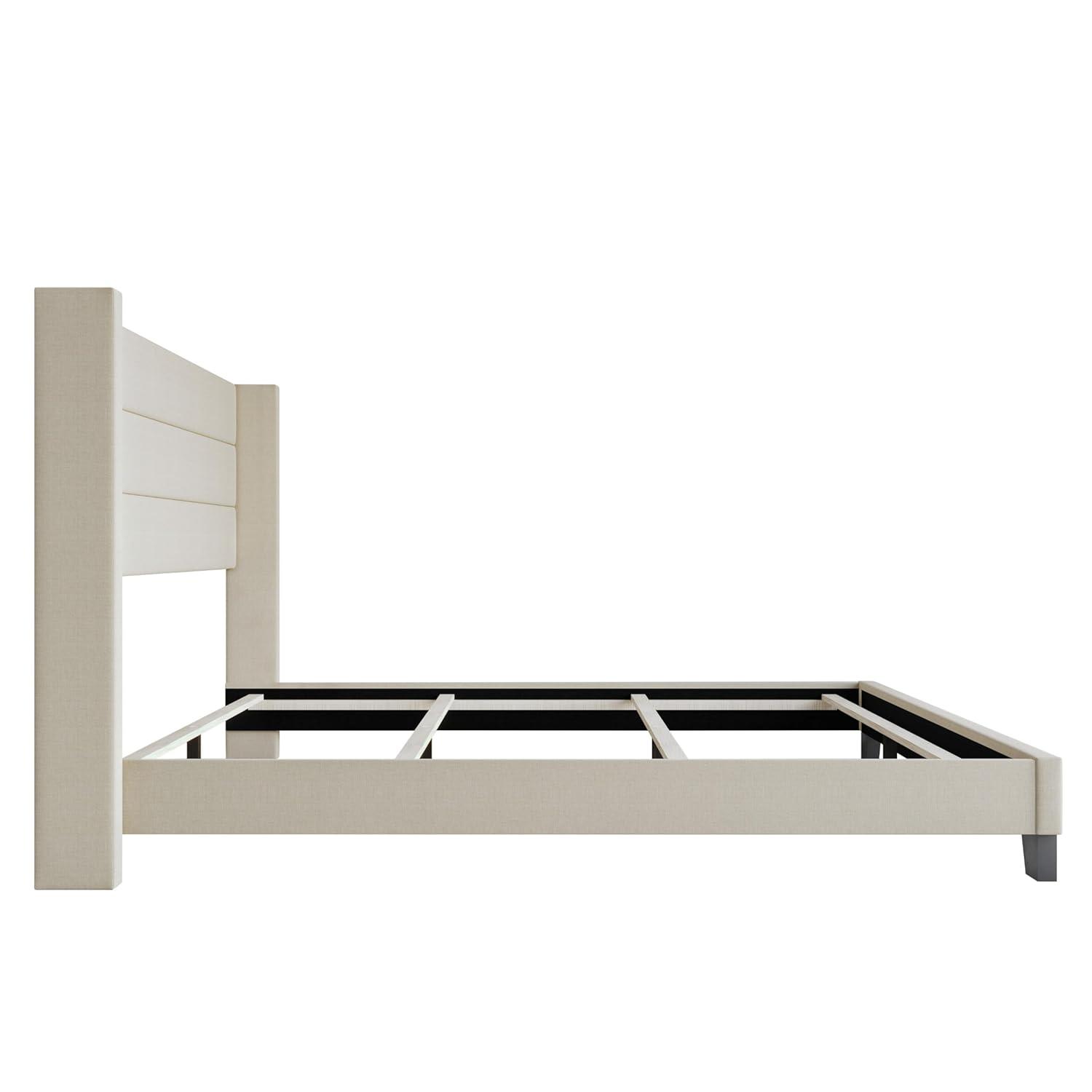 Flash Furniture Hollis Queen Upholstered Platform Bed with Wingback Headboard, No Box Spring Needed, Beige Faux Linen
