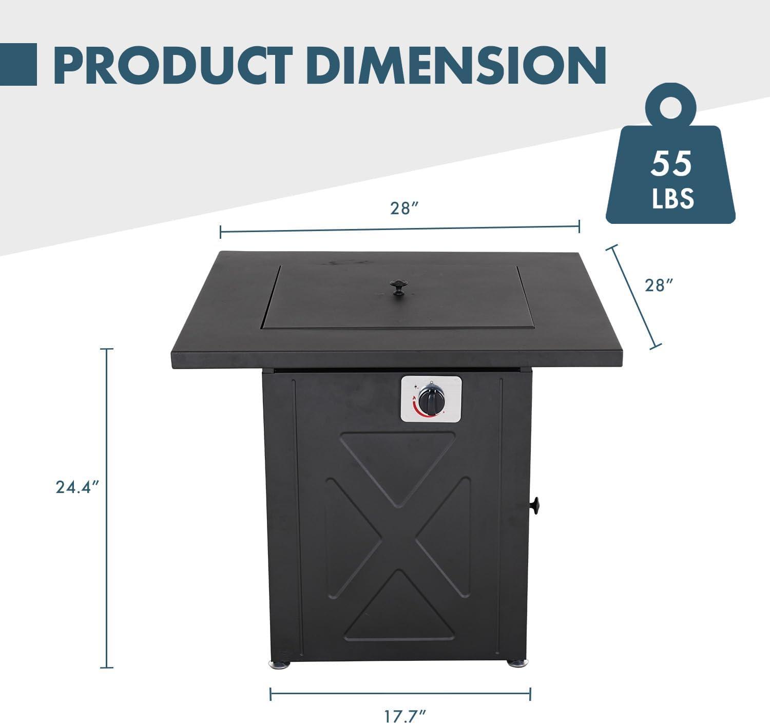 Magshion 28 inch Fire Pit Table 50,000 BTU Propane Gas Fire Pit Table with Lava Rocks and Metal Lid for Outdoor Patio Backyard, Black