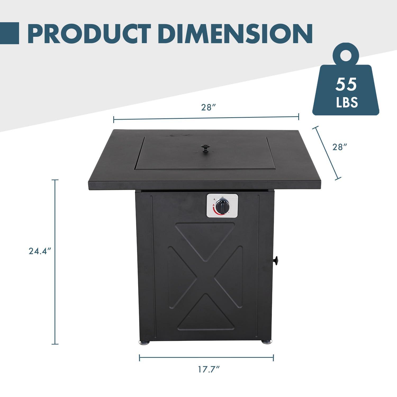 Magshion 28 inch Fire Pit Table 50,000 BTU Propane Gas Fire Pit Table with Lava Rocks and Metal Lid for Outdoor Patio Backyard, Black