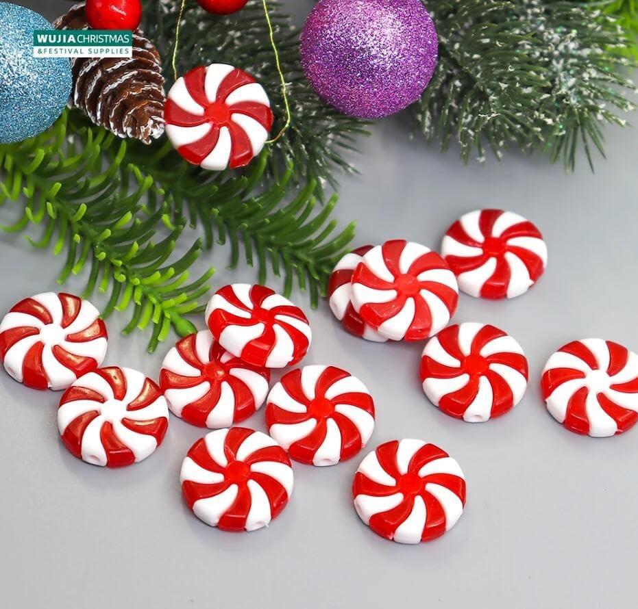 Candy Cane Christmas Decorations, 50Pcs Plastic Fake Candy Peppermint Candy Ornaments for Xmas Holiday Decor Party Favors Crafts