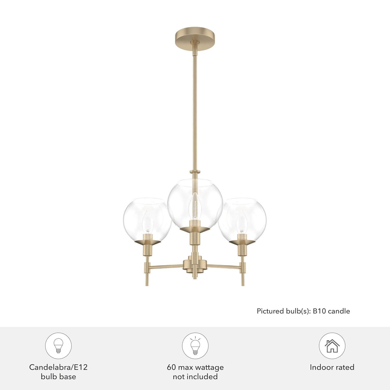 Hunter - Xidane 3-light Alturas Gold, Medium Size Chandelier, Dimmable, Mid Century Modern Style, Candle Shaped, for Bedrooms, Dining, Living Rooms - 19739
