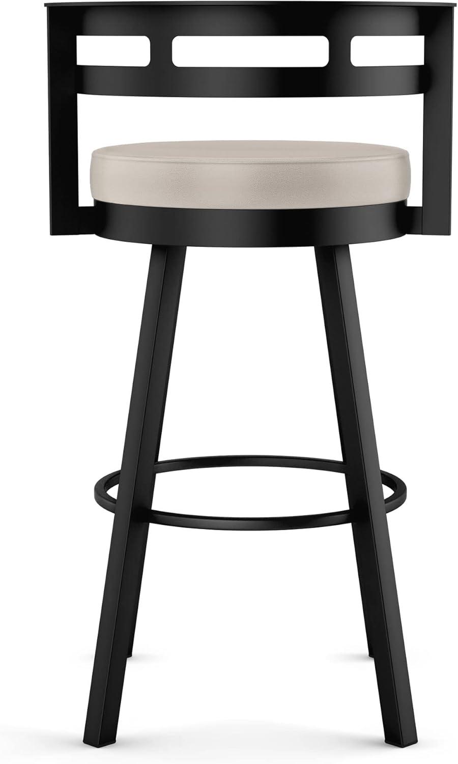 Amisco Render Upholstered Counter Height Barstool Cream/Black: Modern Metal Design, Integrated Armrests, Faux Leather