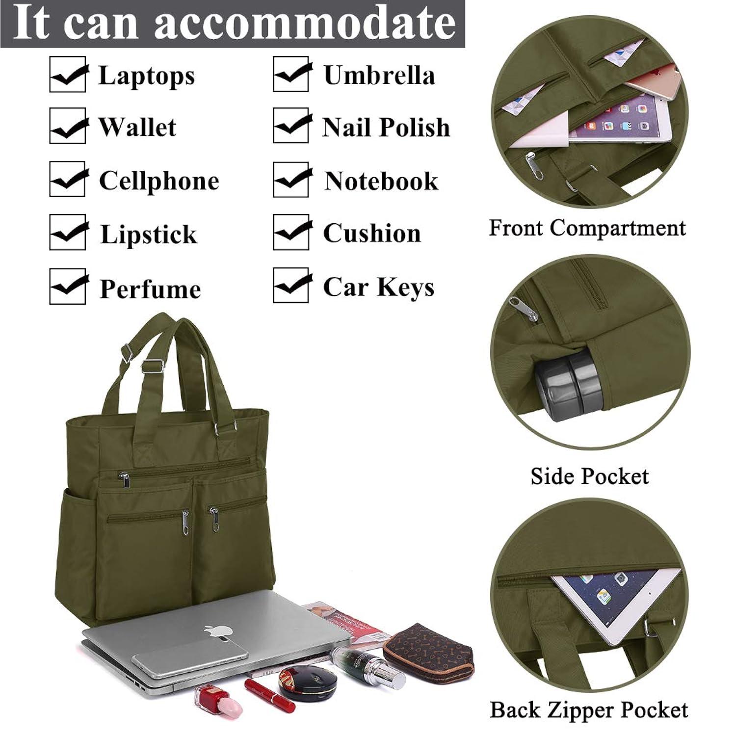 VOLGANIK ROCK Canvas Tote Bag Waterproof Nylon Multi Pocket Shoulder Bags Laptop Work Bag Teacher Purse Handbag for Women Men