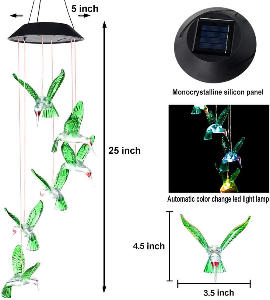 Solar-Powered Multicolor Hummingbird Wind Chimes for Outdoor Decor