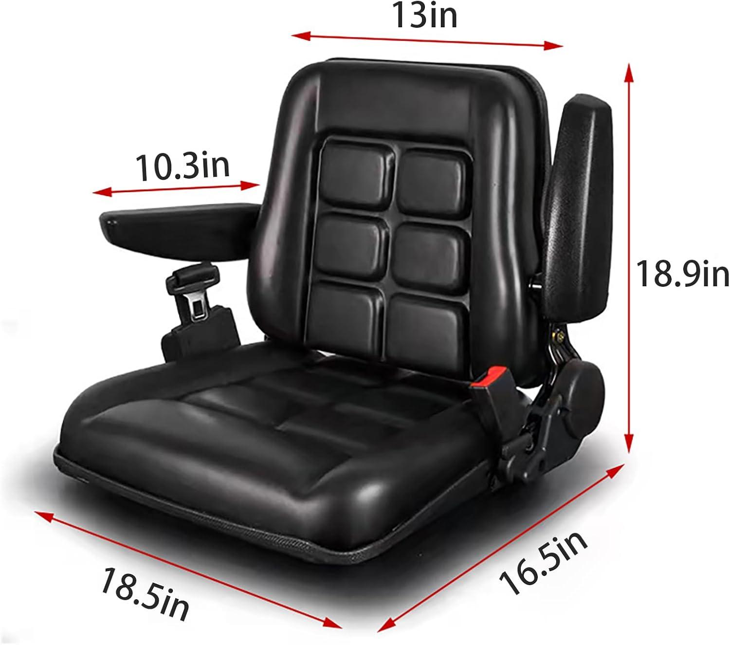 Black Adjustable PVC Forklift and Tractor Seat with Armrests