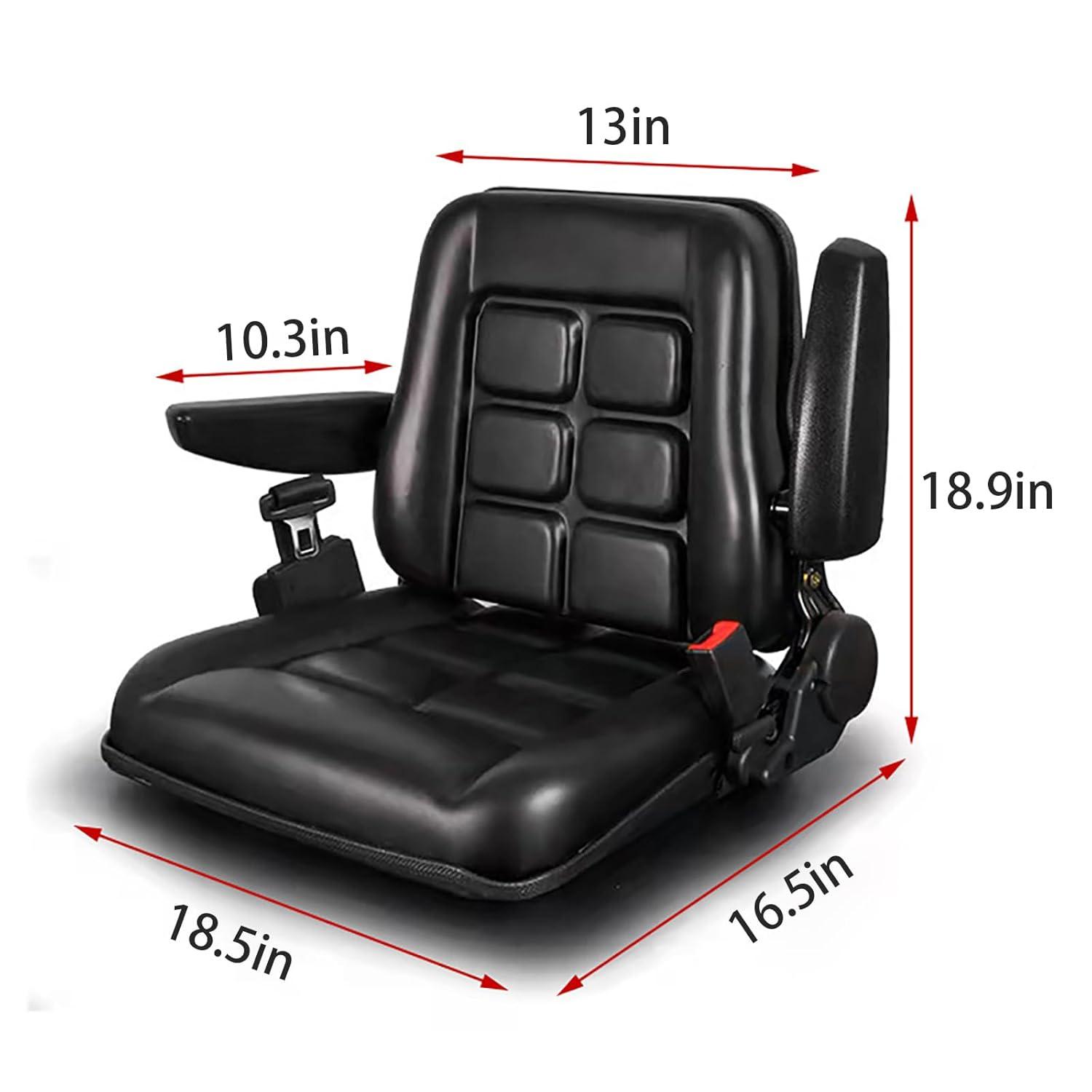 Black Adjustable PVC Forklift and Tractor Seat with Armrests
