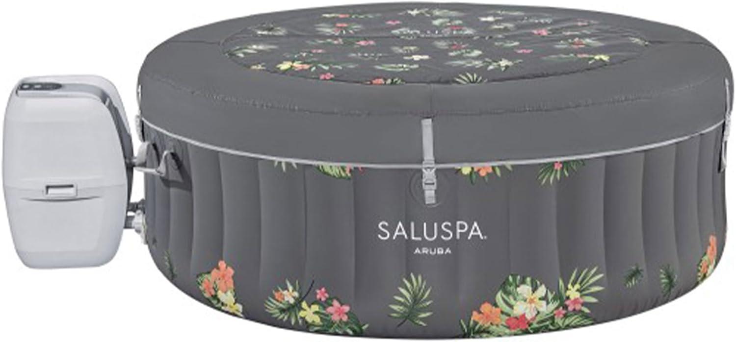 Bestway SaluSpa Aruba AirJet Large Round 2 to 3 Person Inflatable Hot Tub Portable Outdoor Spa with 110 AirJets, Grey