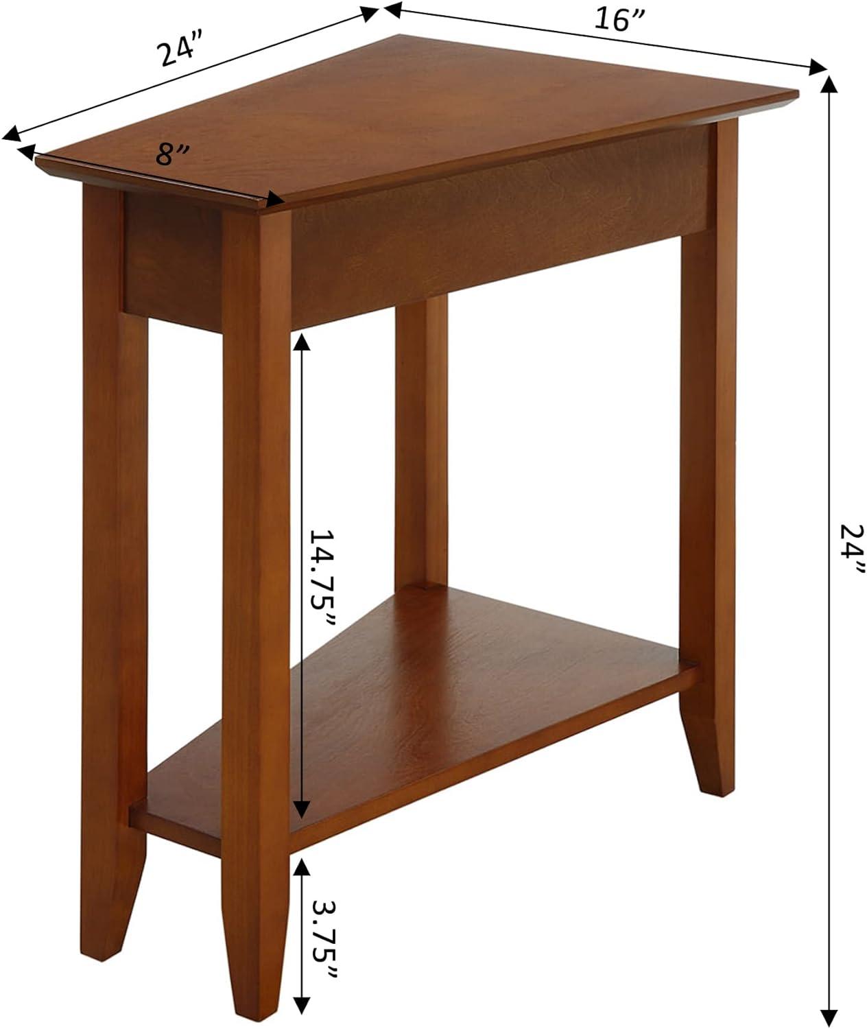 Triangular Cherry Wood and Metal Wedge End Table with Shelf