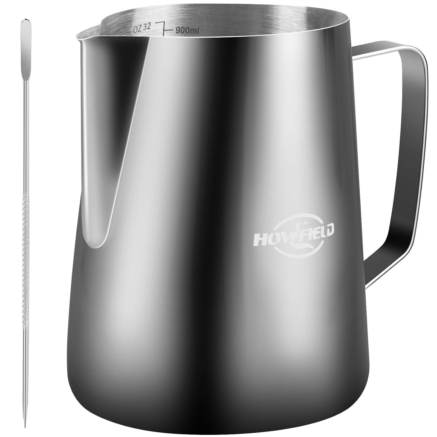 12oz (350ml) Milk Frothing Pitcher 304 Stainless Steel Steaming Jug with Latte Art Pen Anti-Scald Handle & Scale Barista Frother Cup for Cappuccino, Latte, Coffee Accessories