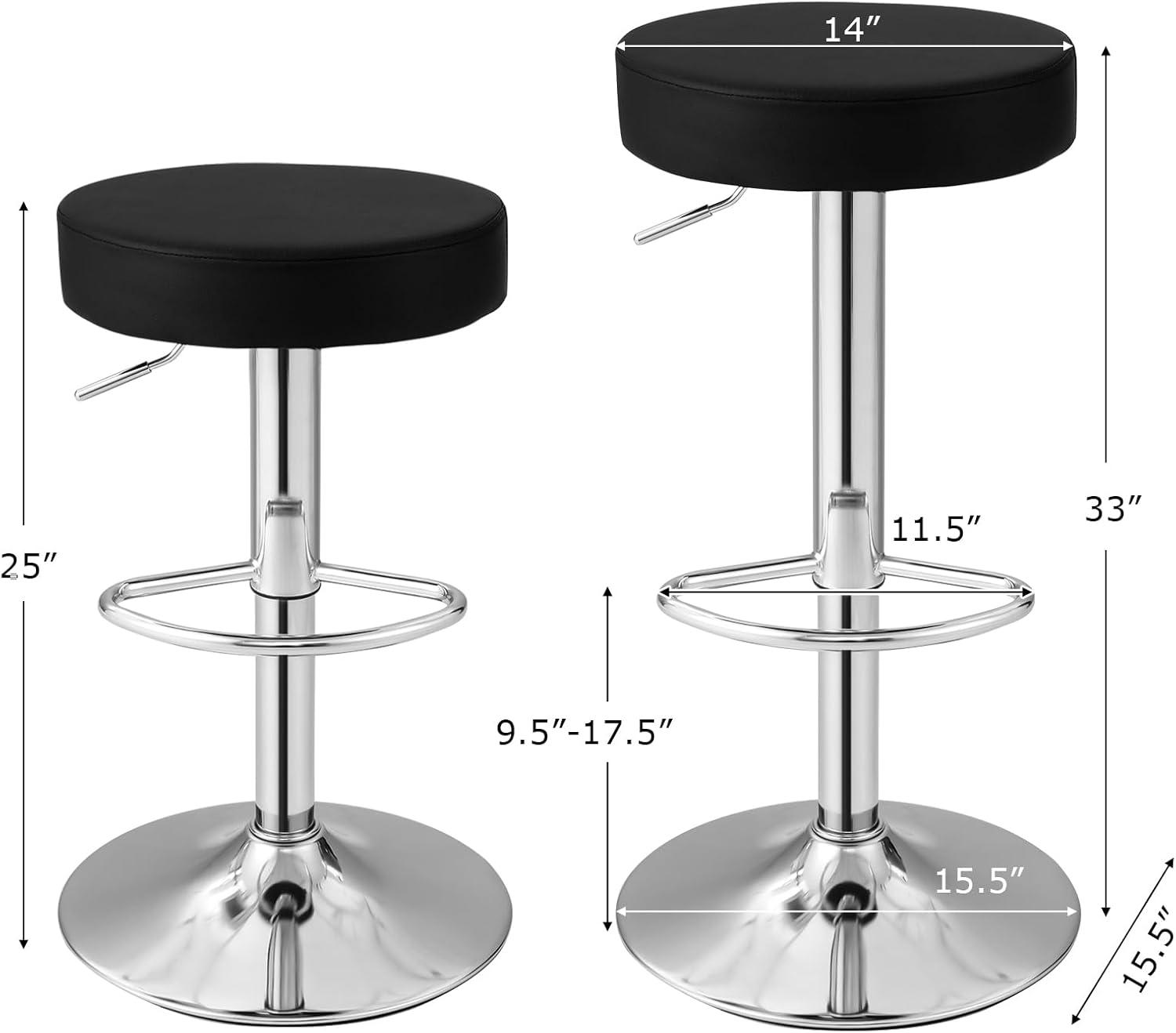 WATERJOY Adjustable Round Bar stools Set of 2, PU Seat Swivel Bar Stool with footrest