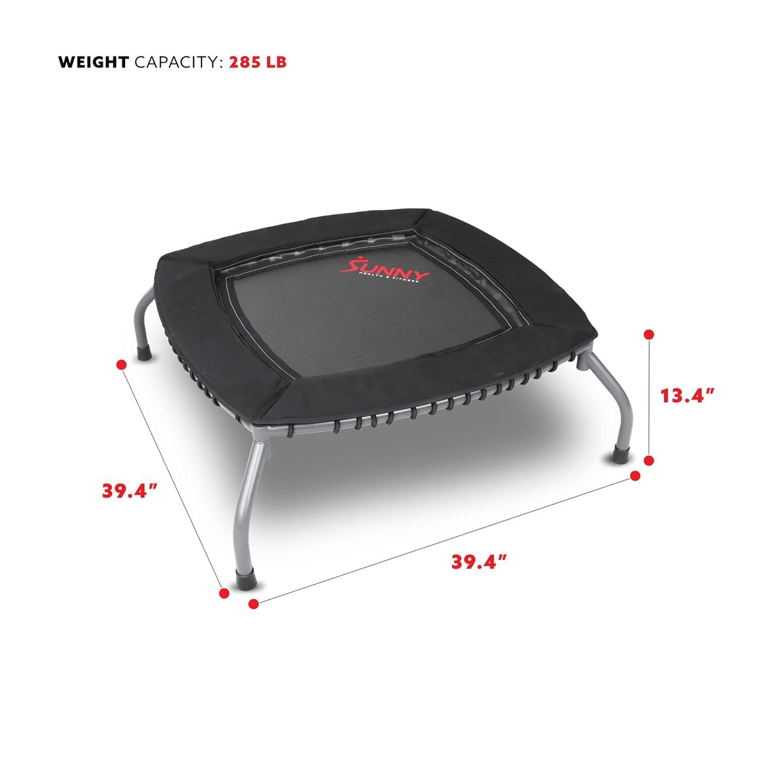 Sunny Health & Fitness Springless Mini Fitness Trampoline – Premium Adjustable Bungee-Style Indoor/Outdoor Exercise Rebounder for Quieter and Safer Workouts (36”) - SF-S021047