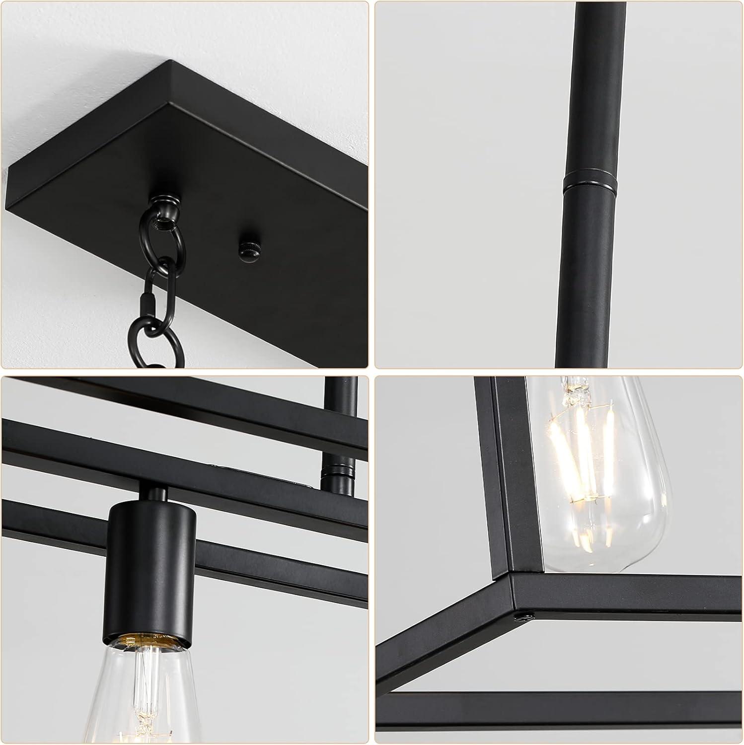 6 Light Rectangle Chandelier Contemporary Farmhouse Linear Pendant Lighting Black Industrial Vintage Kitchen Island Metal Cage Ceiling Light Fixture