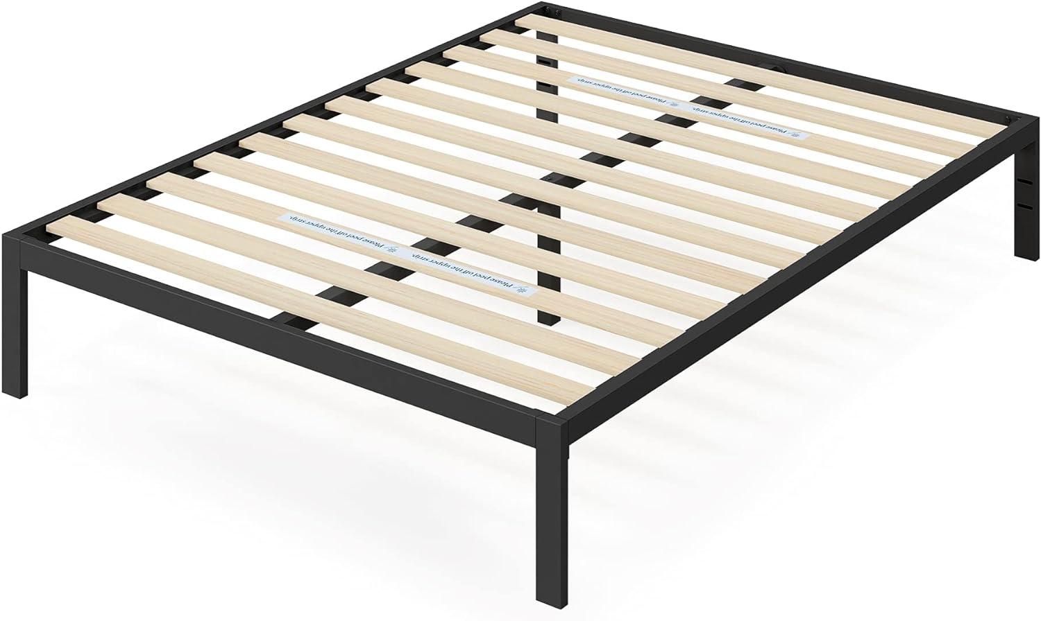 Modern Studio Platform 1500 Metal Bed Frame/Mattress Foundation, no Boxspring needed, Wooden Slat Support, Queen