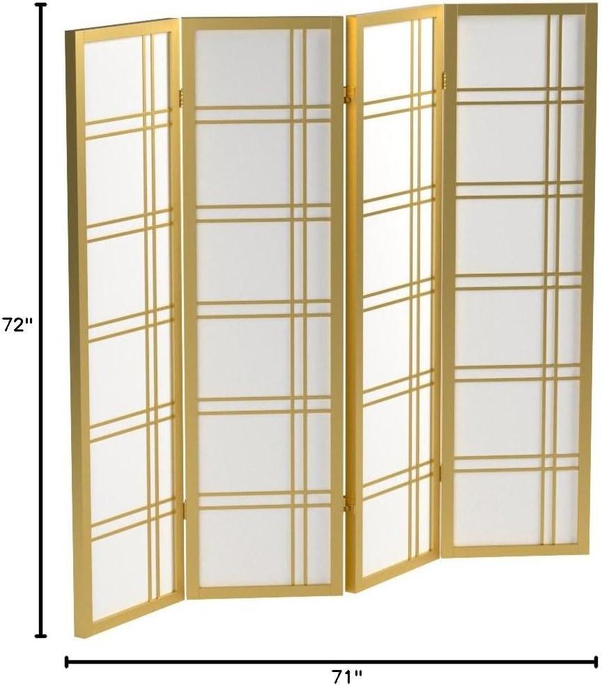 Roundhill Furniture Seto Rice Paper and Wood 4-Panel Room Divider Screen Gold