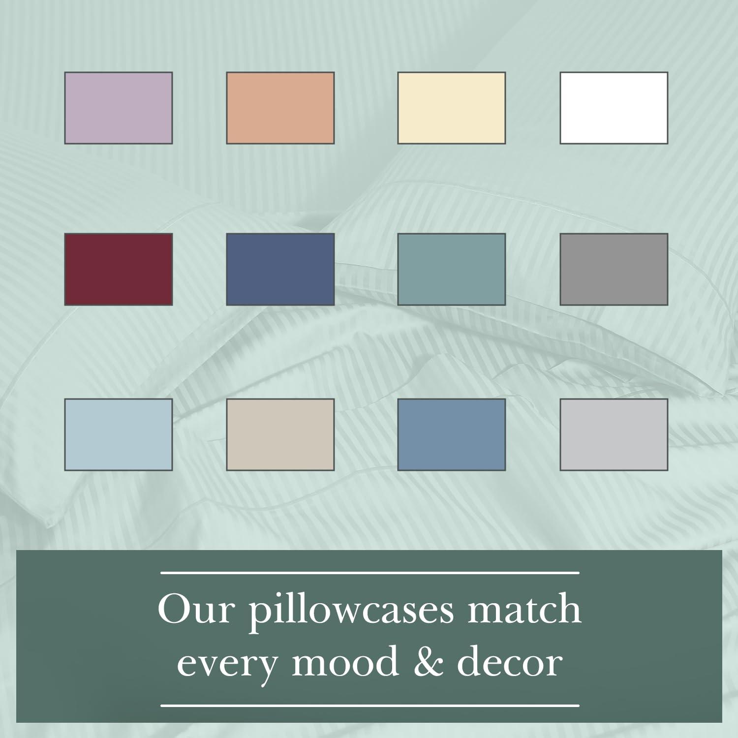 Feather & Stitch Pillow Covers Set of 2, Envelope Closure King Size Pillowcases, Soft Luxury 500 TC Damask Stripe Sateen Weave Pillow Case, 20x40 Inches - Grey