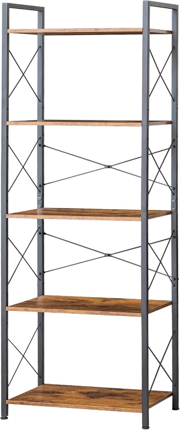 HCHQHS Small Bookshelf, Adjustable 3-Tier Industrial Bookcase, Rustic Open Book Shelf, Wood and Metal Horizontal Bookshelves