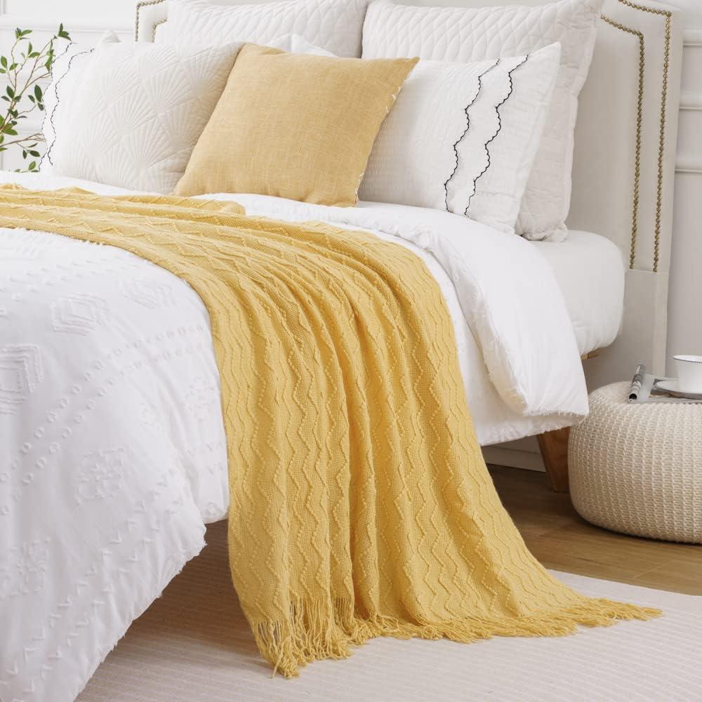 Battilo Home Throw Blanket for Couch, Textured Soft Throw Blankets, Decorative Knitted Blanket for Home Living Room Decor, 50"x60"