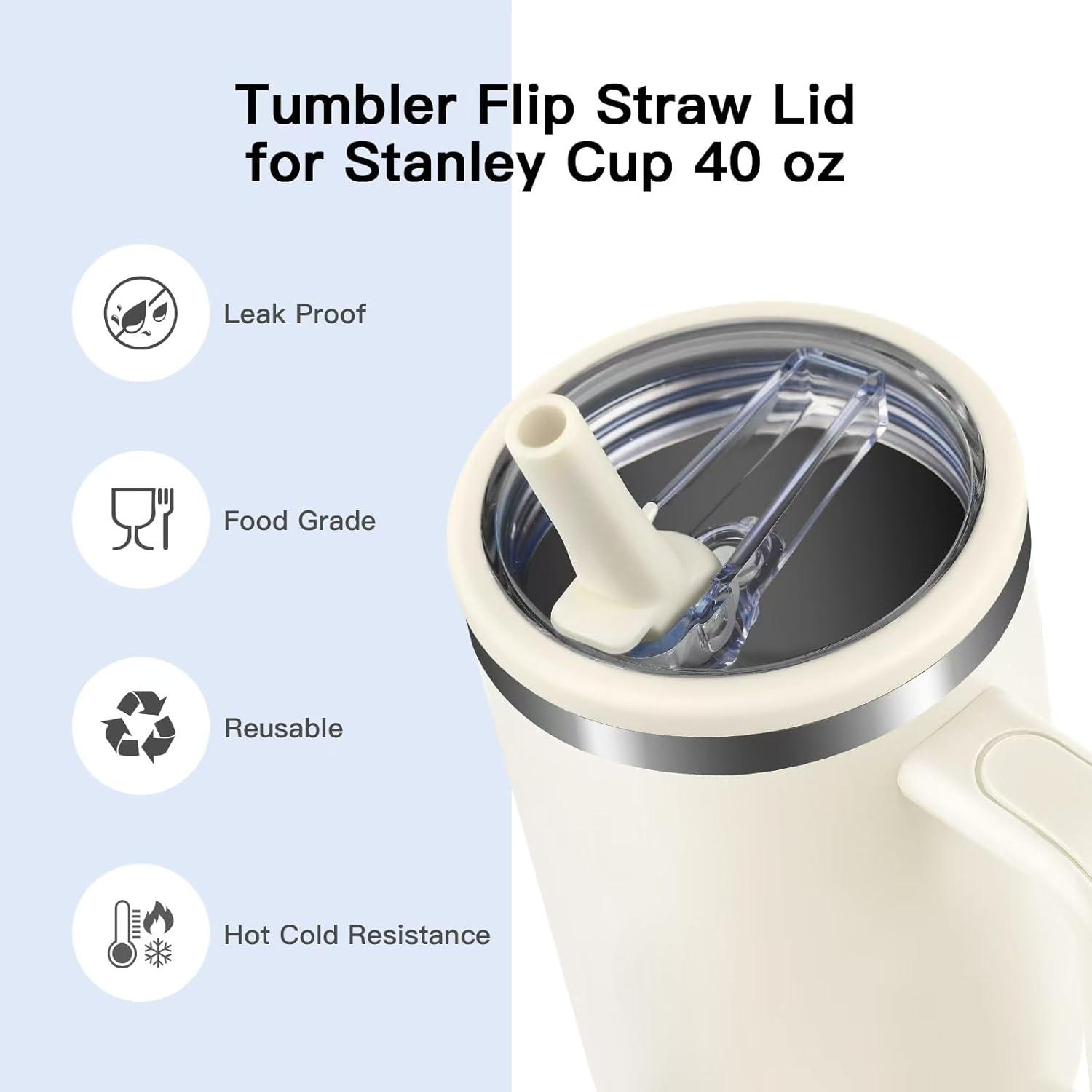 2 Pack 40 Oz Tumbler Flip Straw Lid Replacement Fit For Stanley Quencher, Leak Proof For Stanley Lid Replacement Spill Proof Reusable Tumbler Cover Compatible With 40oz Stanley Cup