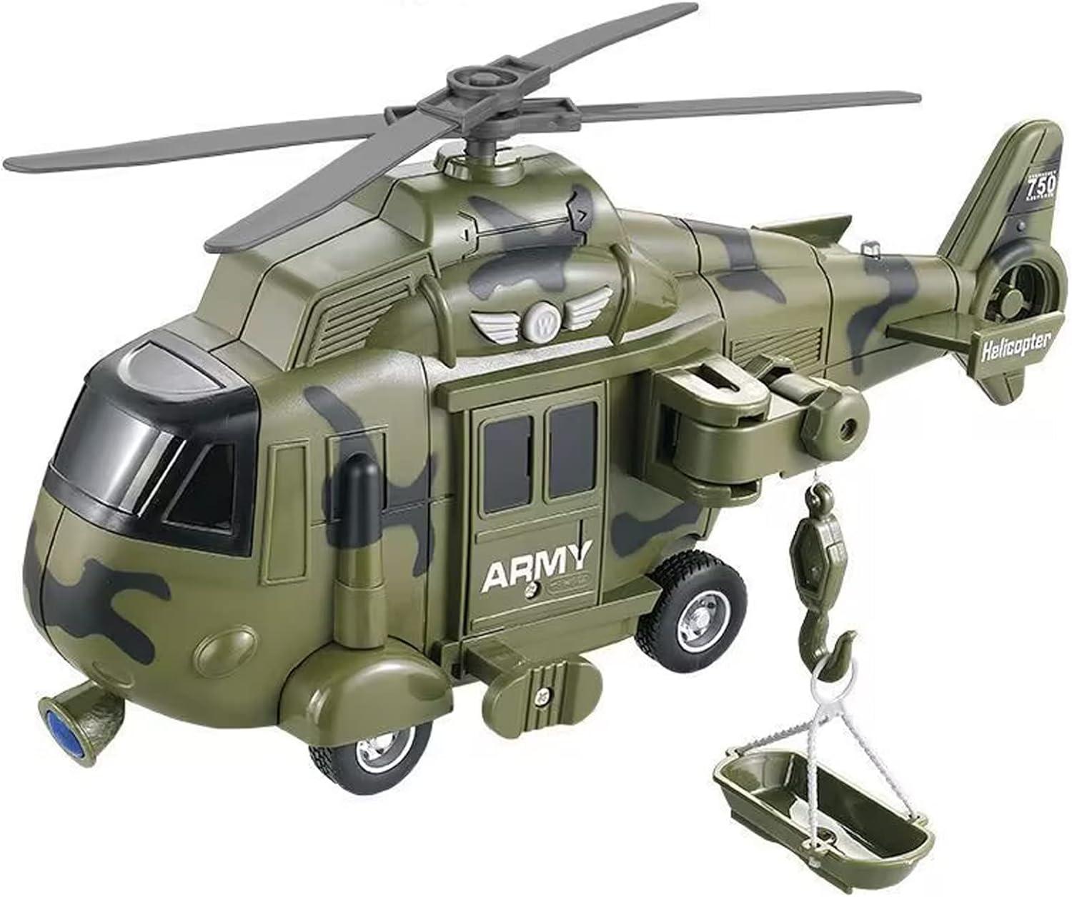 Military Helicopter Toy with Lights and Sound Sirens,Friction Powered Boys Army Toys,Rescue Vehicles Toys for Kids Aged 3 and Up