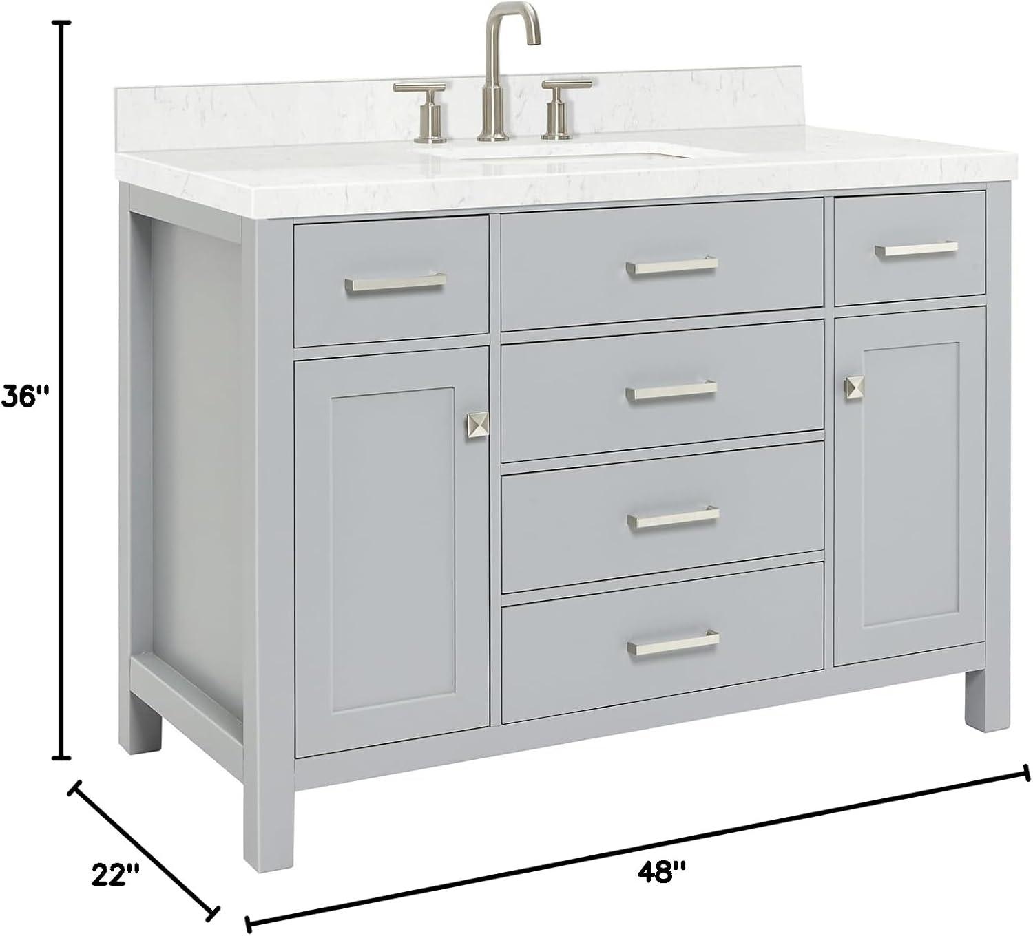 Gray Freestanding Single Sink Vanity with Carrara Quartz Top