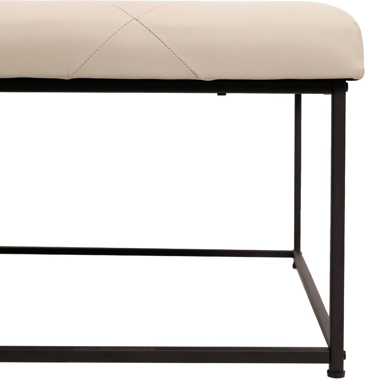 Flash Furniture Ashton 30" Square LeatherSoft Tufted Ottoman with Metal Frame, Beige LeatherSoft/Black Frame