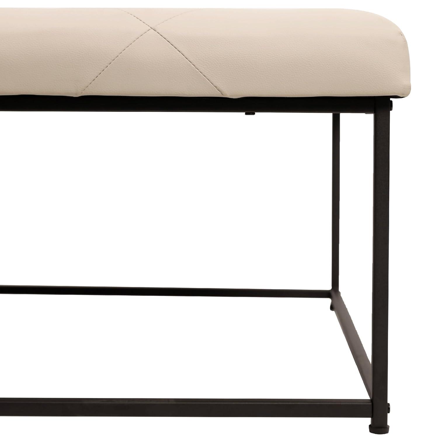 Flash Furniture Ashton 30" Square LeatherSoft Tufted Ottoman with Metal Frame, Beige LeatherSoft/Black Frame