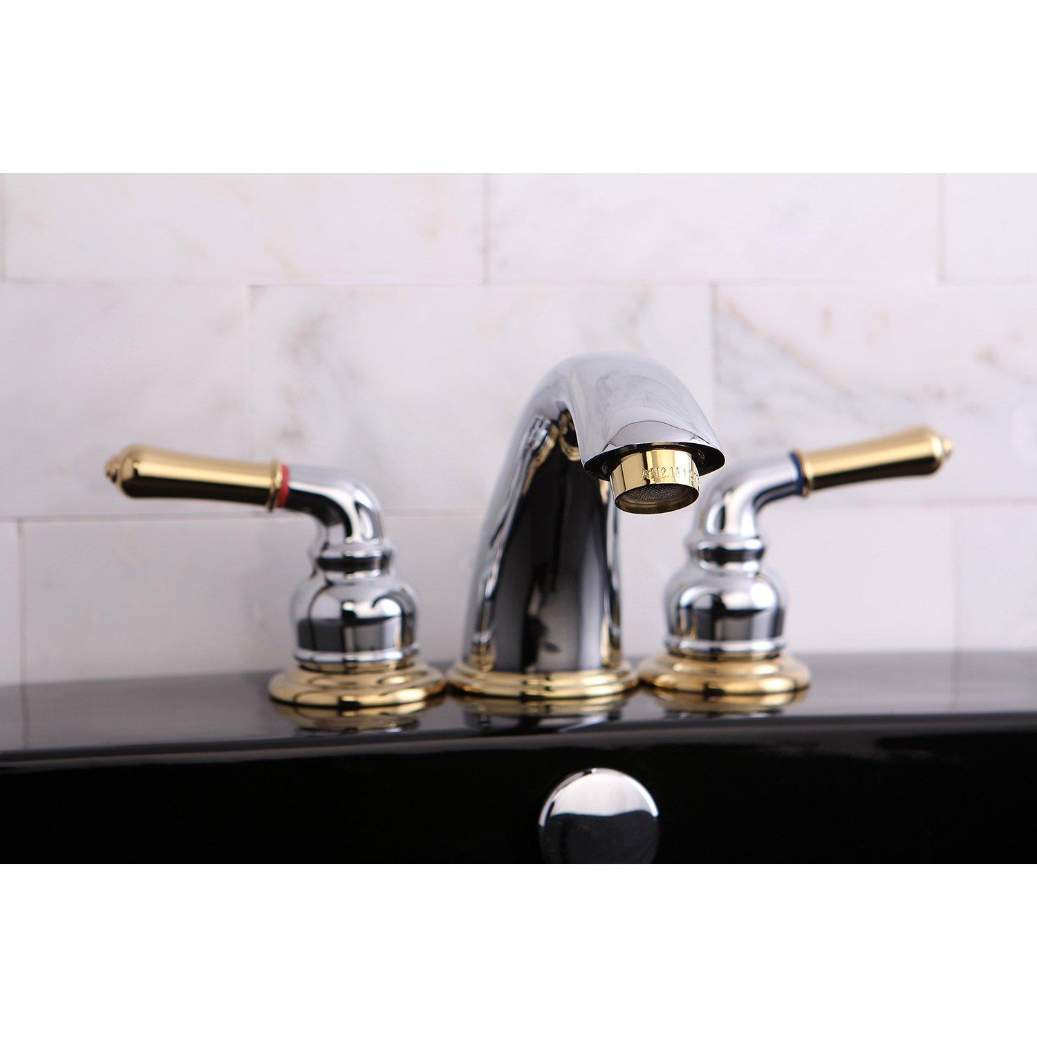 Kingston Brass KB964 Kingston Brass Magellan Two-Handle 3-Hole Deck Mount Widespread Bathroom Faucet with Retail Pop-Up Drain