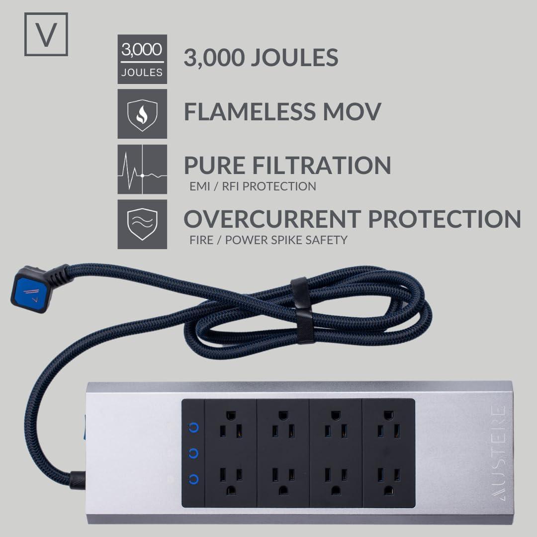 Austere V Series Power 3,000-Joules Surge Protector Power Strip and USB Charger, 8 AC Outlets and 5 OmniPort USB Ports, 6-Ft. Cord, 5S-PS8-US1, 5S-PS8-US1
