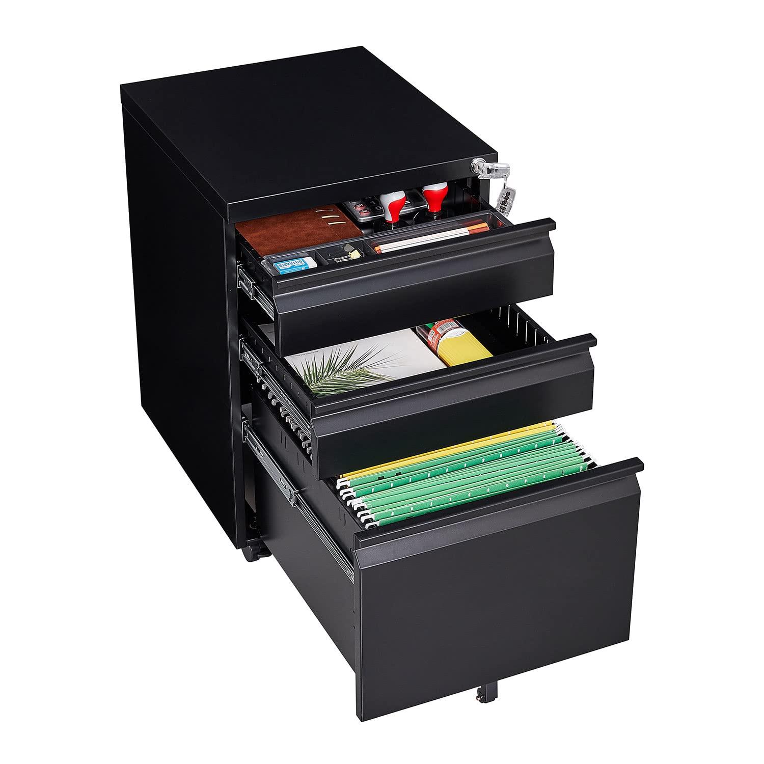 Inbox Zero 3-Drawer Mobile File Cabinet With Lock