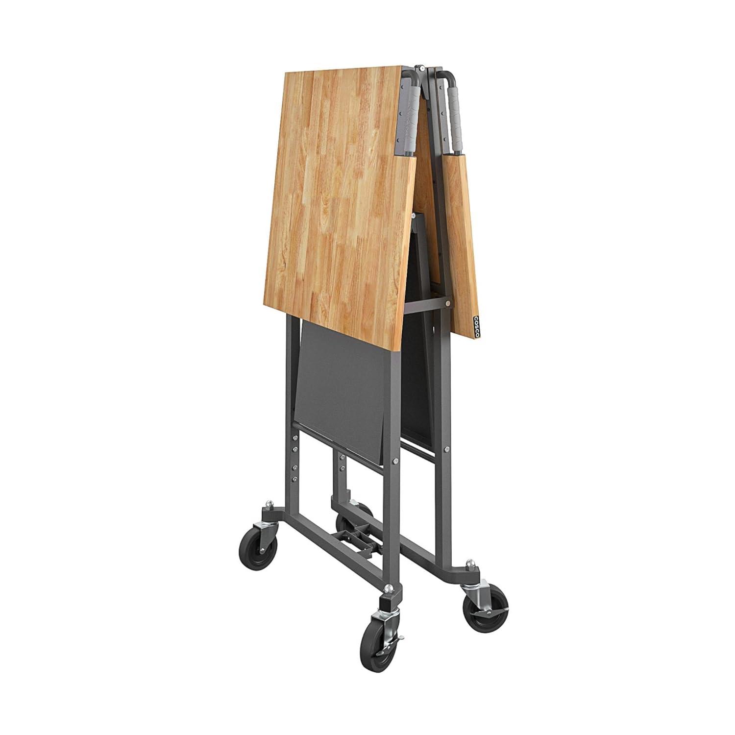 COSCO SmartFold Butcher Block Portable Workbench / Folding Utility Table (Gray Steel Frame)