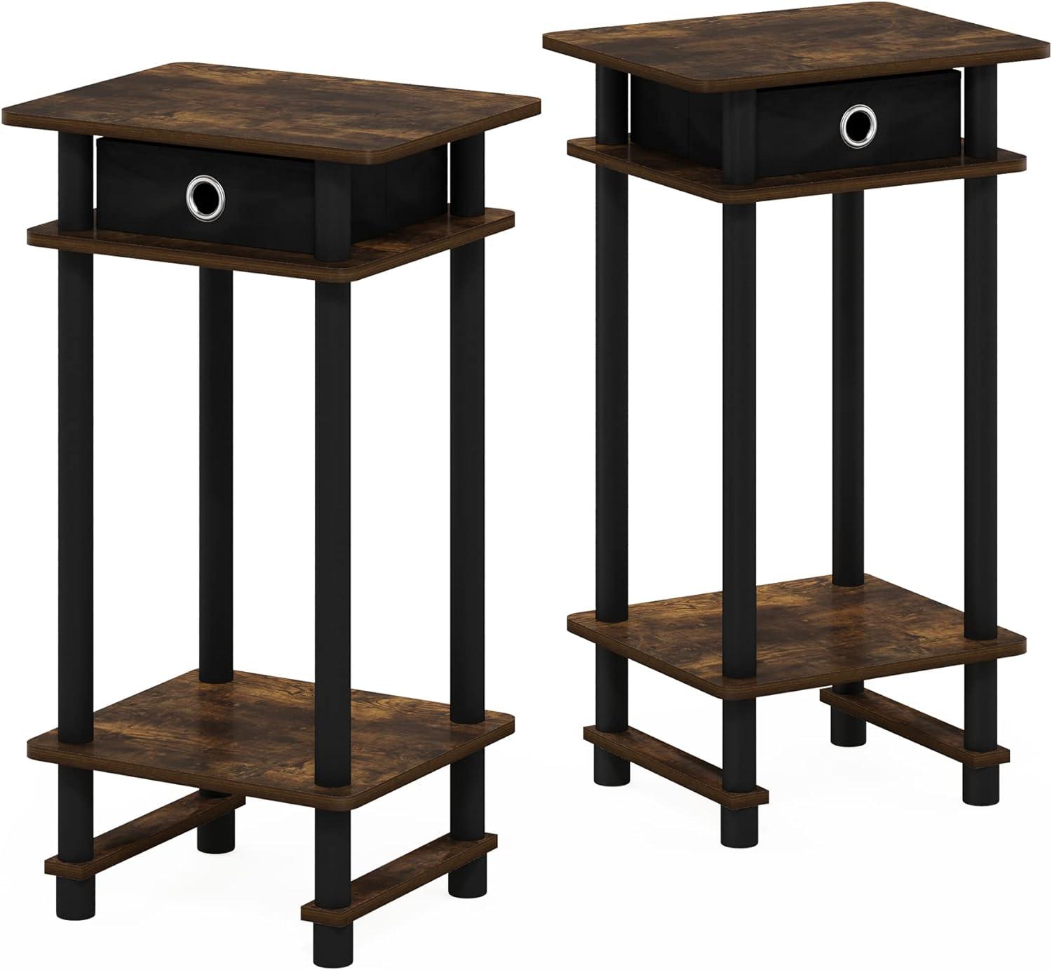 Amber Pine Square End Table Set with Storage Bin, 20" Tall