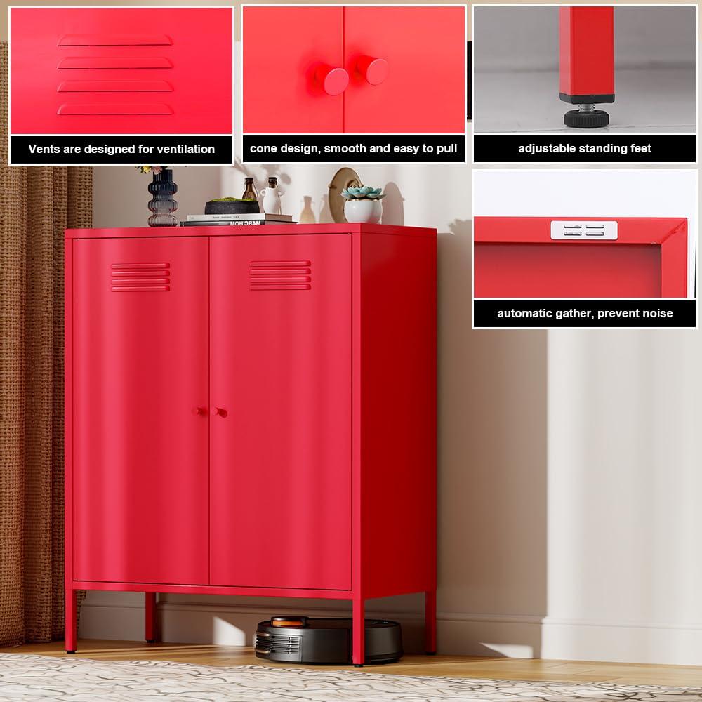 Pemberly Row 2 Door Metal Locker Style Storage Accent Cabinet in Bashful Pink