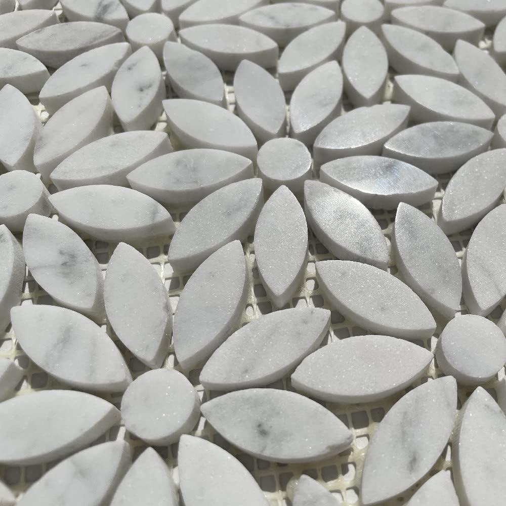 Carrara White Marble Daisy Flower Mosaic Tile Sheet