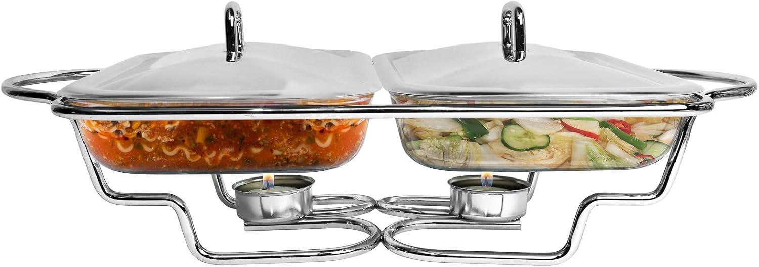 Stainless Steel 3-Quart Chafing Dish Buffet Set with Glass Tray