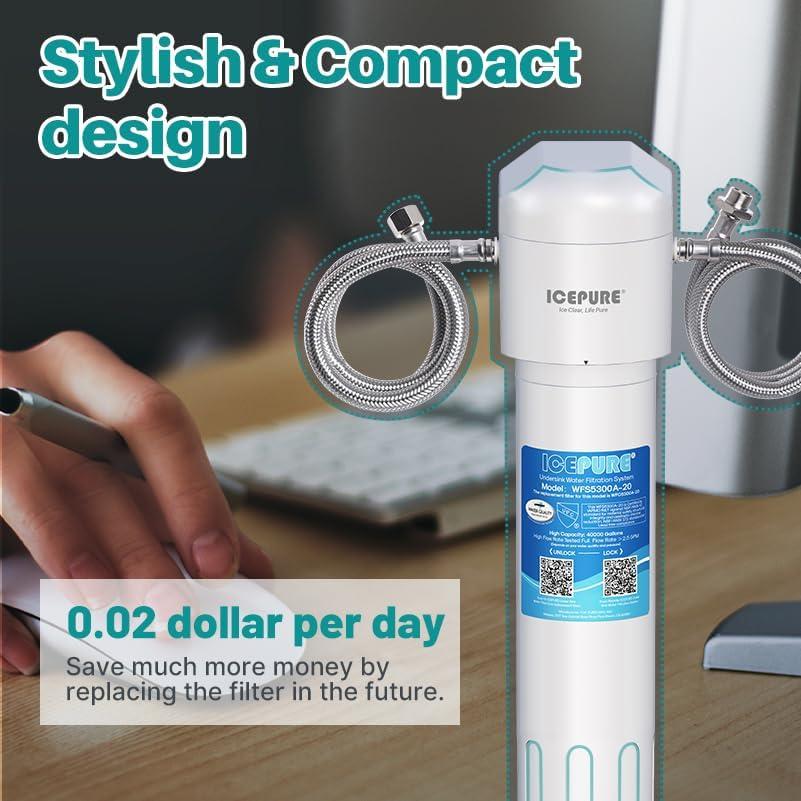 ICEPURE Under Sink Water Filter System, 3 Years or 22000 Gallons Ultra High Life NSF/ANSI 42 Certified, Removes Heavy Metals,Chlorine,Direct Connect Under Counter Drinking Water System, USA Tech