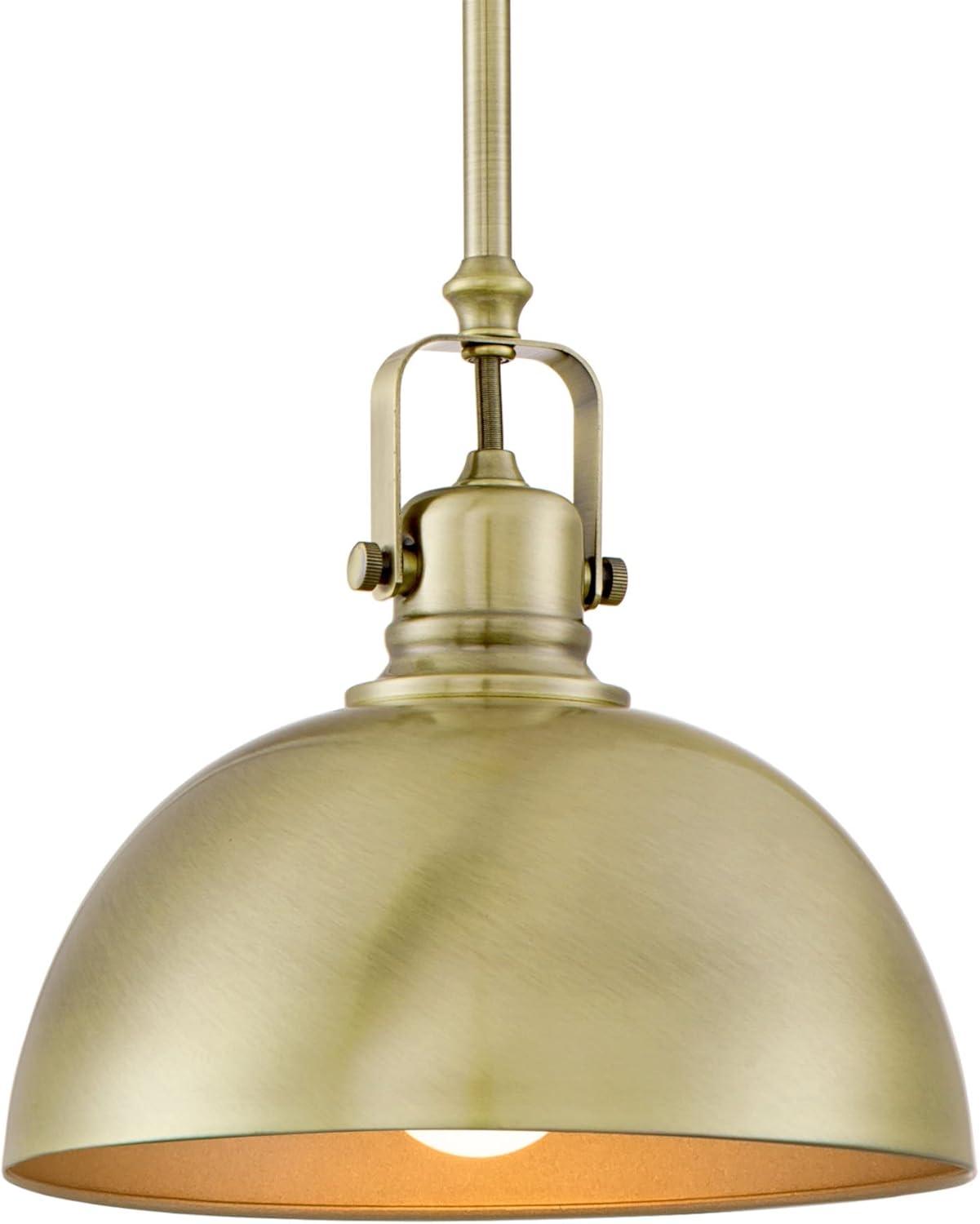 Sleek Brushed Brass 9" Industrial Bowl Pendant Light, Dimmable