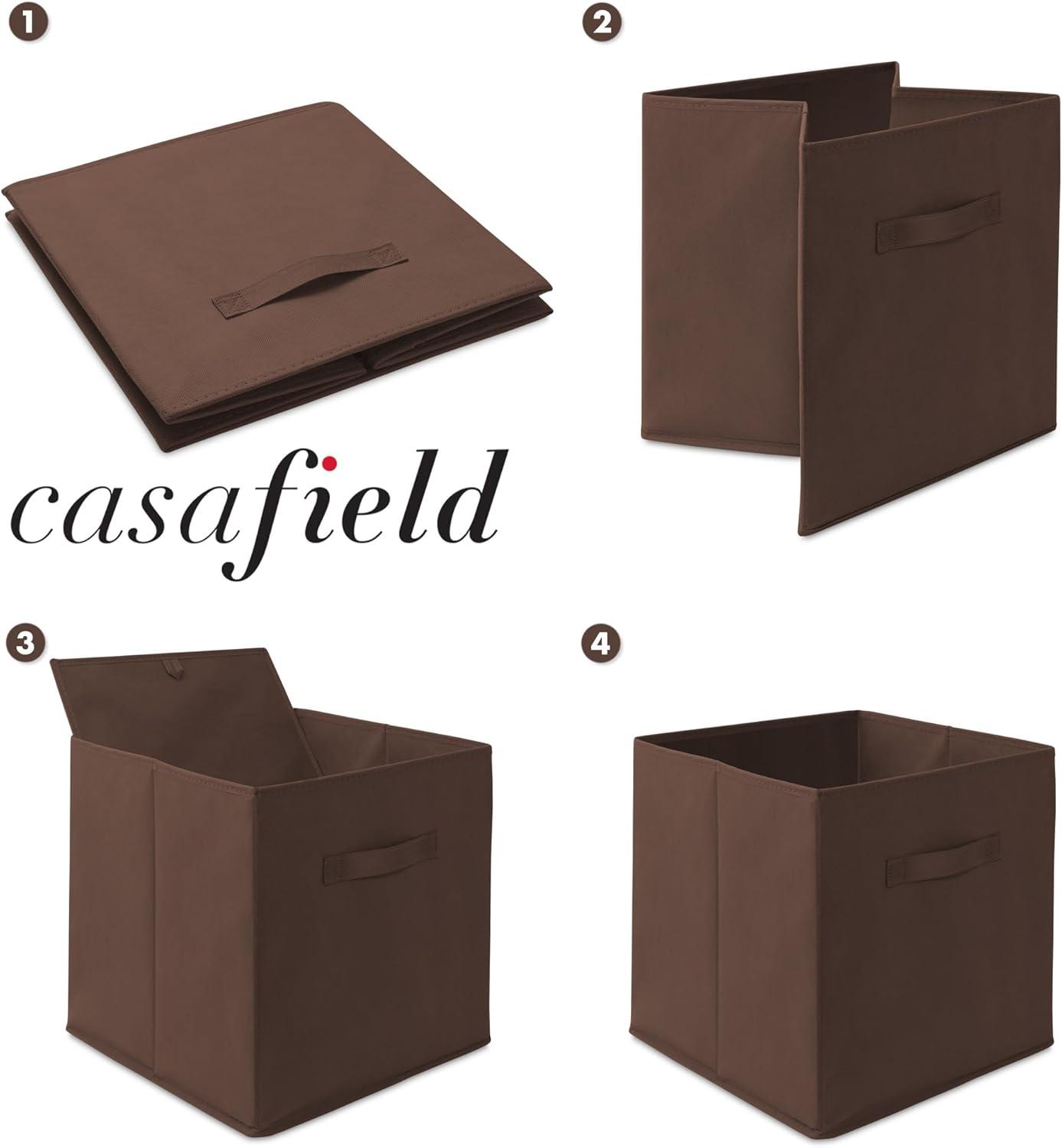 Casafield Set of 6 Collapsible Fabric Storage Cube Bins, Brown - 13" Foldable Cloth Baskets for Shelves and Cubby Organizers