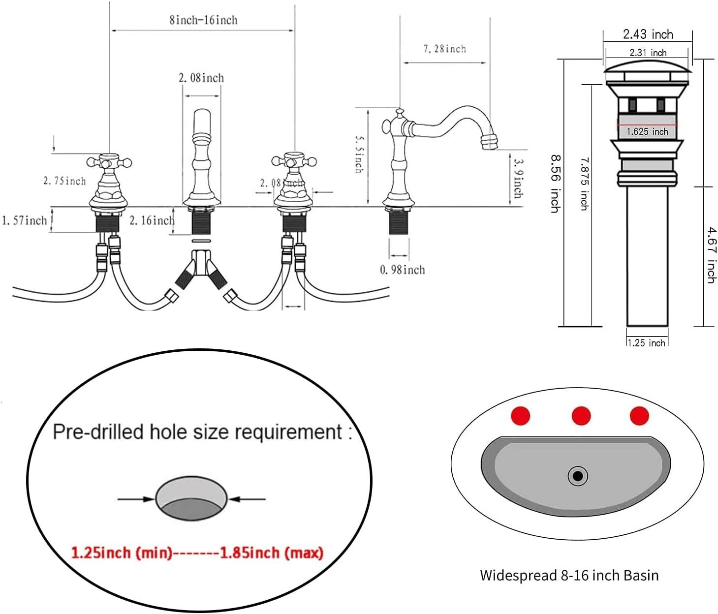 Widespread 2-handle Bathroom Faucet with Drain Assembly