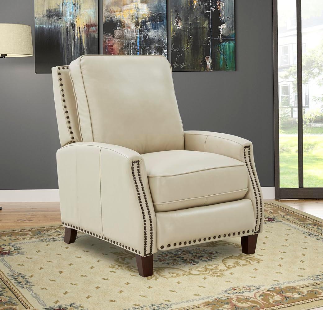 Nixon Cream Leather Recliner with Mahogany Wood Legs