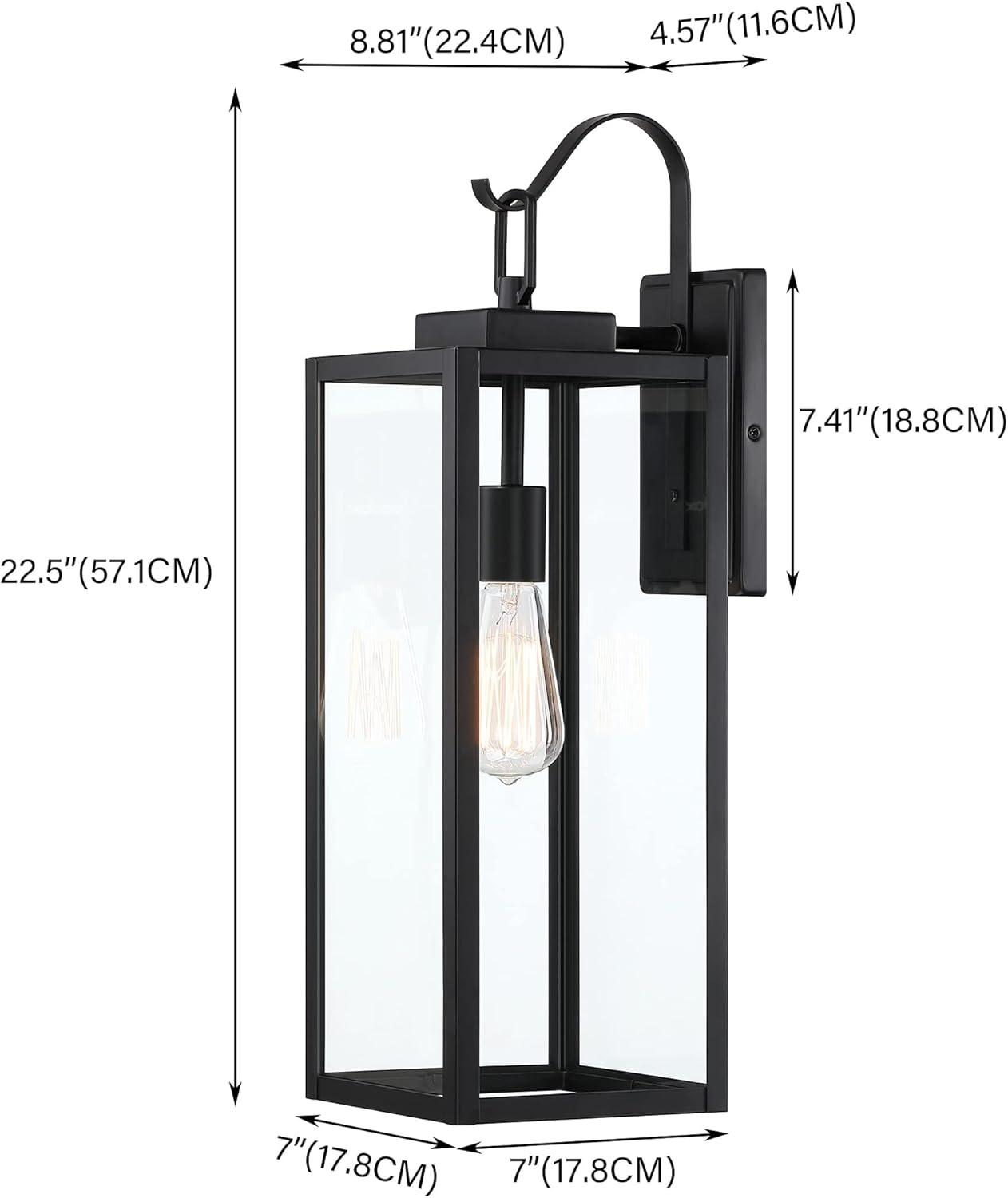 Extra Large Size Outdoor Wall Lights, 22.5 Inch Matte Black Oversized Exterior Light Fixture With Clear Glass Shade, Front Porch Lighting, Modern Sconce Lantern For House, Garage