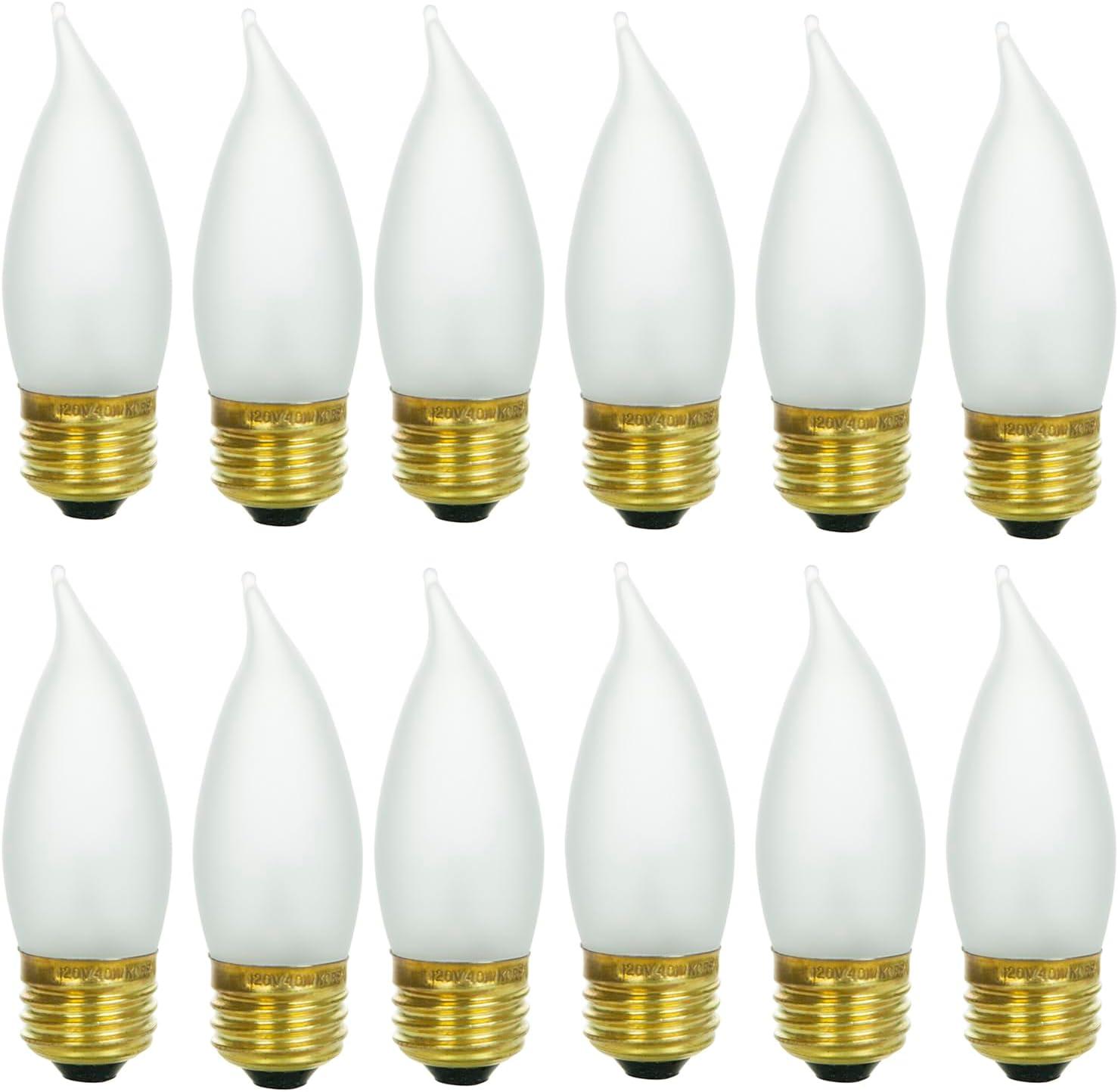 Soft White Frosted Decorative Incandescent Flame Tip Bulbs, 25W, 12 Pack