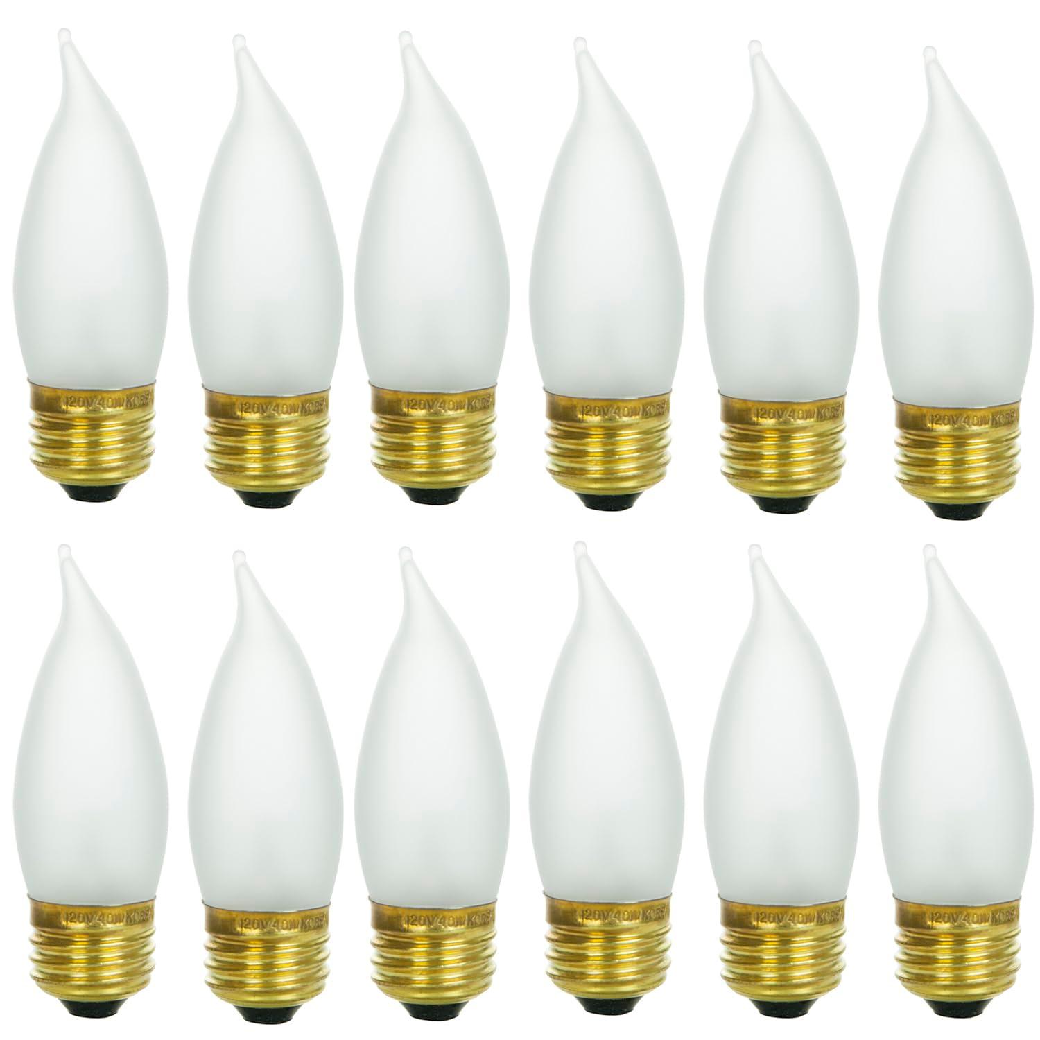 Soft White Frosted Decorative Incandescent Flame Tip Bulbs, 25W, 12 Pack