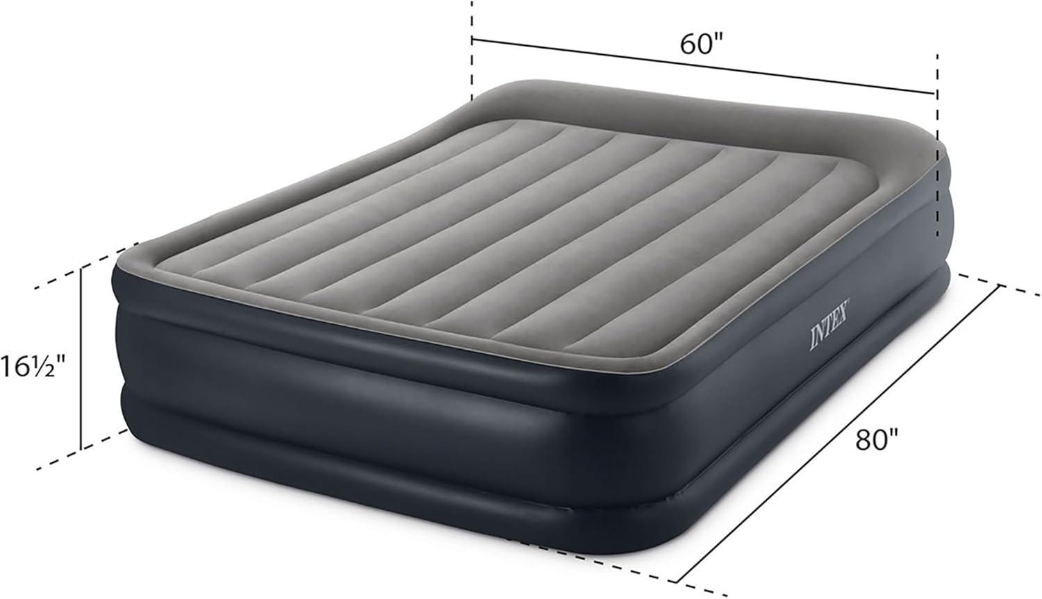 Queen Size Gray and Black Raised Air Mattress with Built-in Pump