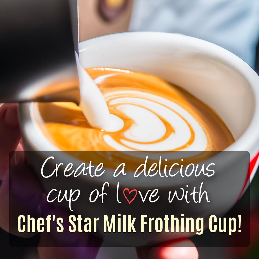 Milk Frothing Pitcher Stainless Steel, Steaming Jug Perfect for Espresso Maker, Hot Chocolate, Latte Art Barista and Cappuccino Maker, 20 oz(600 ml) by Chef's Star