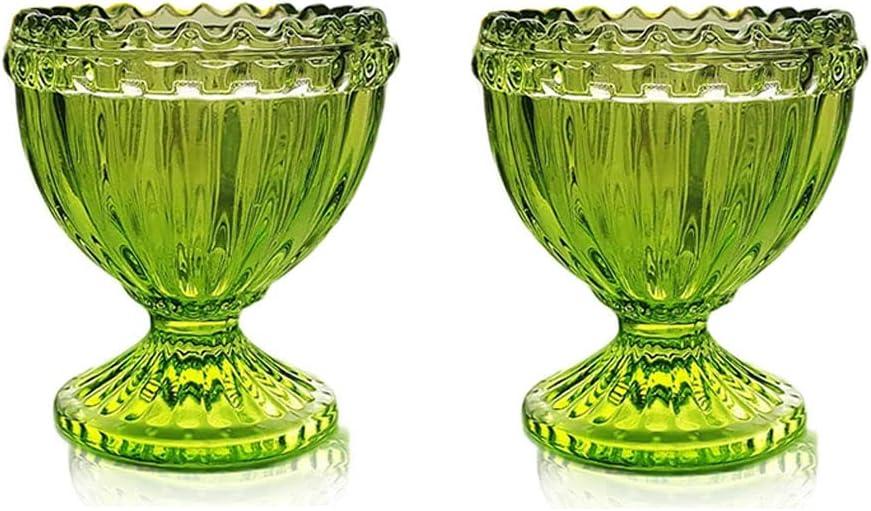 Green Glass Easter Egg Cup for Soft or Hard Boiled Egg Holder - Set of 2 Egg Holders for Breakfast Brunch, Kitchenware, Easter Decoration